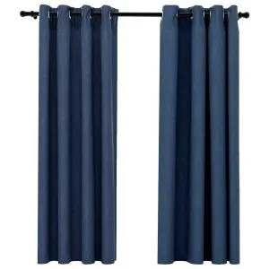 Perdele opace aspect pânză cu ocheți 2 buc. 140×175 cm albastru