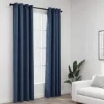 Perdele opace aspect pânză cu ocheți 2 buc albastru 140×245 cm