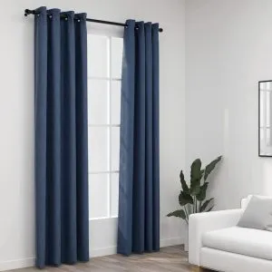 Perdele opace aspect pânză cu ocheți 2 buc albastru 140×245 cm