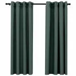 Perdele opace aspect pânză cu ocheți 2 buc. verde 140×175 cm