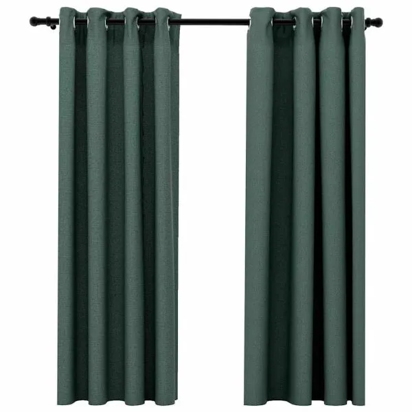 Perdele opace aspect pânză cu ocheți 2 buc. verde 140×175 cm