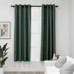 Perdele opace aspect pânză cu ocheți 2 buc. verde 140×175 cm