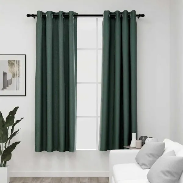 Perdele opace aspect pânză cu ocheți 2 buc. verde 140×175 cm