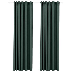 Draperii opace aspect in, cu cârlige, 2 buc. verde, 140×245 cm
