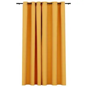 Perdea opacă, aspect pânză, cu ocheți, galben, 290×245 cm