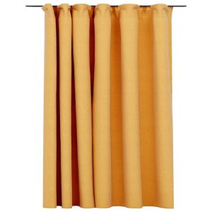 Draperie opacă, aspect de in, galben, 290 x 245 cm, cu cârlige