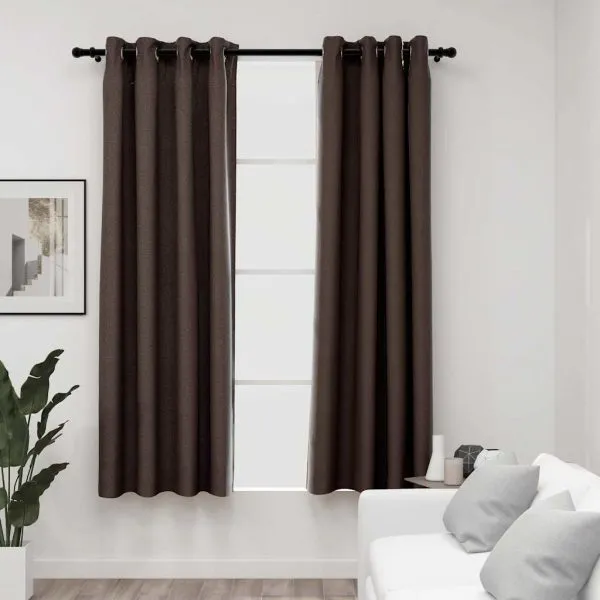 Perdele opace aspect pânză ocheți 2 buc. gri taupe 140×175 cm