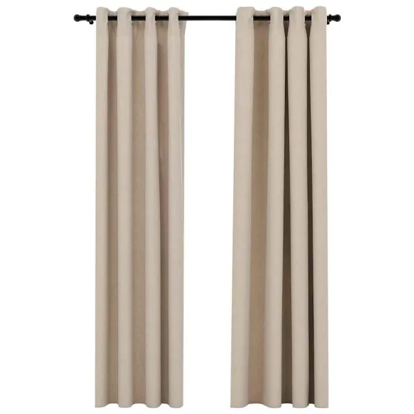 Draperii opace aspect in, cu ocheți, 2 buc., bej, 140 x 225 cm