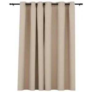 Perdea opacă, aspect pânză, cu ocheți, bej, 290×245 cm