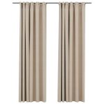 Draperii opace aspect in, cu cârlige, 2 buc. bej, 140 x 245 cm