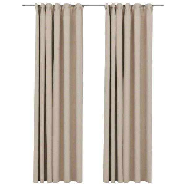 Draperii opace aspect in, cu cârlige, 2 buc. bej, 140 x 245 cm