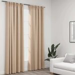 Draperii opace aspect in, cu cârlige, 2 buc. bej, 140 x 245 cm