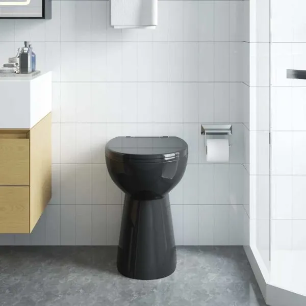 Vas WC fără ramă închidere silențioasă, + 7 cm, negru, ceramică
