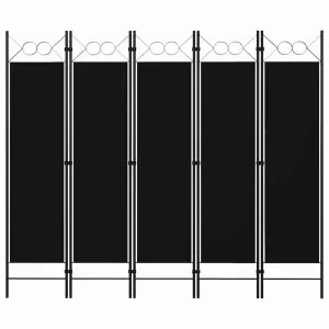 Paravan de cameră cu 5 panouri, negru, 200 x 180 cm
