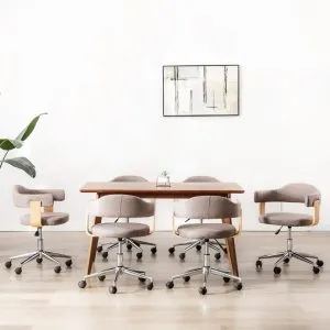 Scaune pivotante masă, 6 buc., gri taupe, lemn curbat & textil