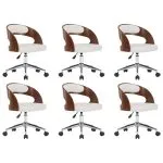Scaune pivotante, 6 buc. alb, lemn curbat & piele ecologică