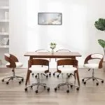 Scaune pivotante, 6 buc. alb, lemn curbat & piele ecologică