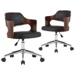 Scaune pivotante, 2 buc. negru, lemn curbat & piele ecologică