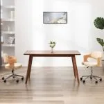 Scaune pivotante de masă, 2 buc., crem, lemn curbat & piele eco