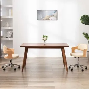 Scaune pivotante de masă, 2 buc., crem, lemn curbat & piele eco