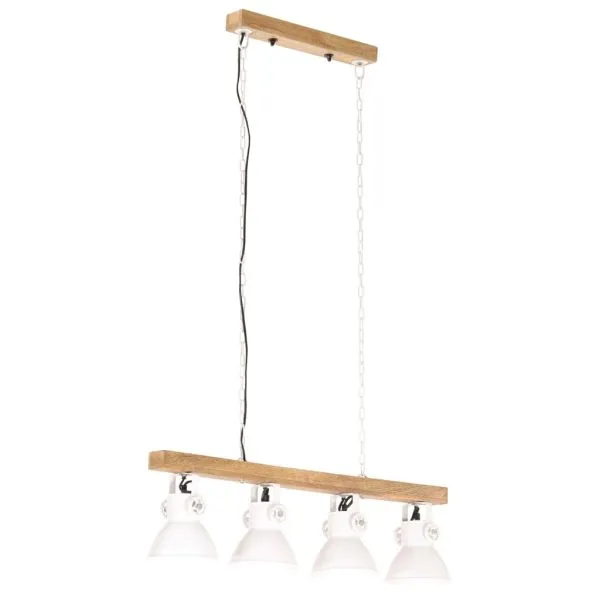 Lampă suspendată industrială, alb, lemn de mango, E27