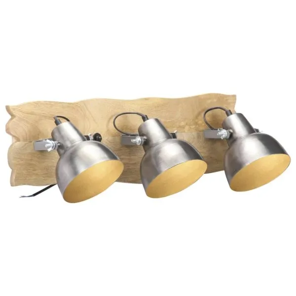 Lampă de perete industrială argintiu 68×23 cm lemn mango E27