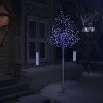 Pom Crăciun, 600 LED-uri lumină albastră, flori de cireș 300 cm