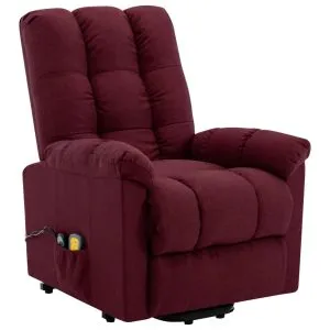 Fotoliu de masaj cu ridicare, roșu vin, material textil