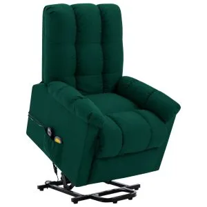 Fotoliu de masaj cu ridicare, verde închis, material textil