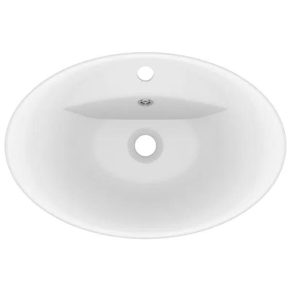 Chiuvetă lux cu preaplin, alb mat, 58,5×39 cm ceramică, oval