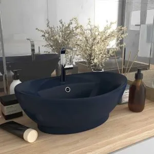 Chiuvetă lux preaplin albastru mat 58,5×39 cm ceramică oval