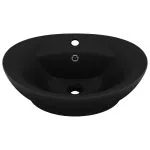 Chiuvetă lux cu preaplin, negru mat, 58,5×39 cm ceramică, oval