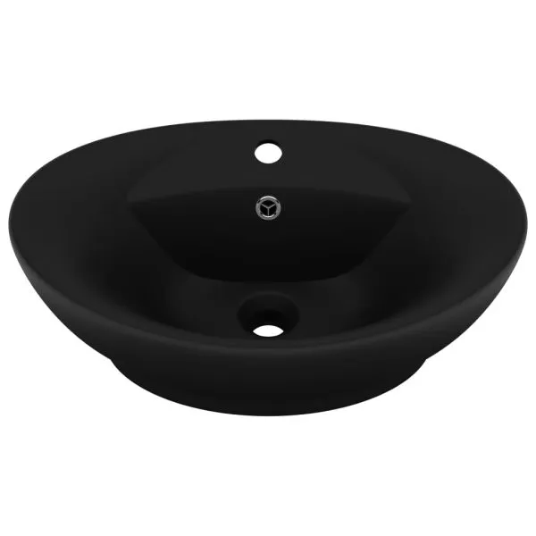 Chiuvetă lux cu preaplin, negru mat, 58,5×39 cm ceramică, oval