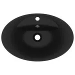 Chiuvetă lux cu preaplin, negru mat, 58,5×39 cm ceramică, oval