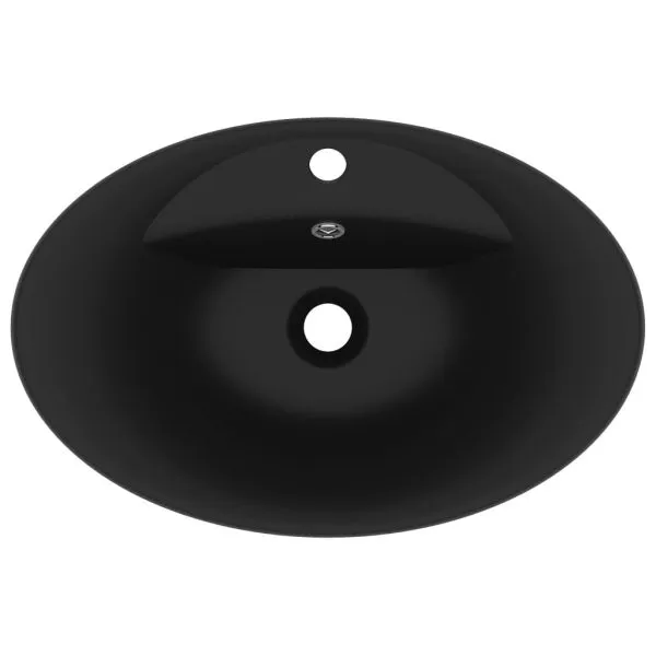 Chiuvetă lux cu preaplin, negru mat, 58,5×39 cm ceramică, oval
