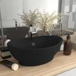 Chiuvetă lux cu preaplin, negru mat, 58,5×39 cm ceramică, oval