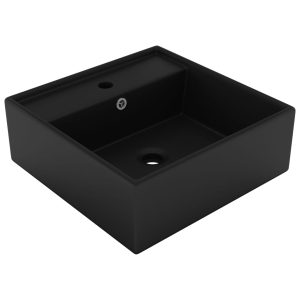 Chiuvetă lux cu preaplin negru mat, 41×41 cm, ceramică, pătrat