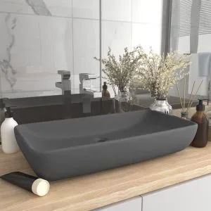 Chiuvetă de lux gri închis mat 71×38 cm ceramică dreptughiular
