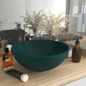 Chiuvetă baie lux verde închis mat 32,5×14 cm ceramică rotund