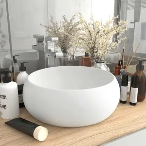 Chiuvetă de baie lux alb mat 40×15 cm ceramică rotund