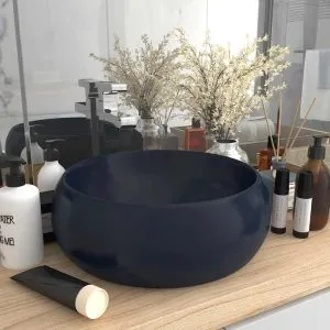 Chiuvetă baie lux albastru închis mat 40×15 cm ceramică rotund