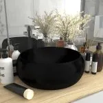 Chiuvetă baie lux, negru mat, 40×15 cm, ceramică, rotund