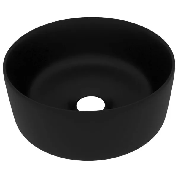 Chiuvetă baie lux, negru mat, 40×15 cm, ceramică, rotund