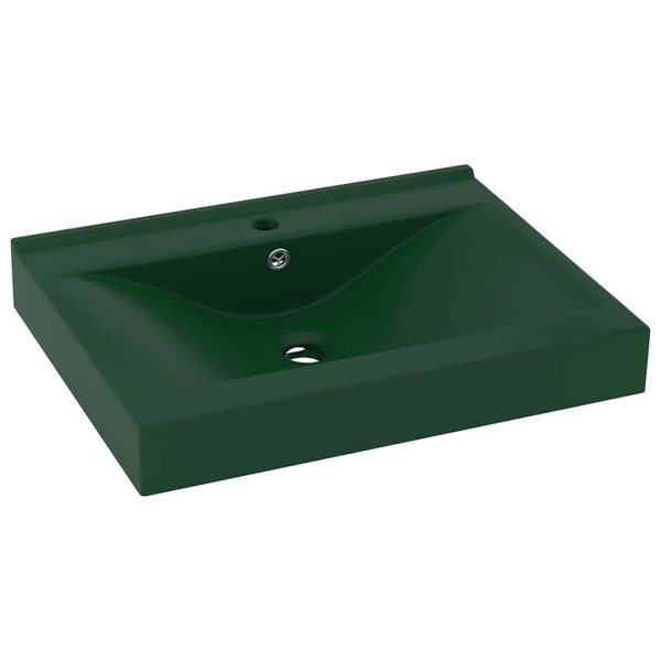 Chiuvetă baie lux, orificiu robinet verde mat 60×46 cm ceramică