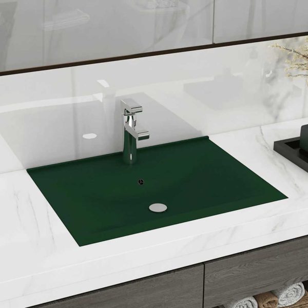 Chiuvetă baie lux, orificiu robinet verde mat 60×46 cm ceramică