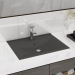 Chiuvetă baie lux orificiu robinet gri mat 60×46 cm ceramică