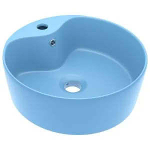 Chiuvetă de lux cu preaplin, bleu mat, 36×13 cm, ceramică