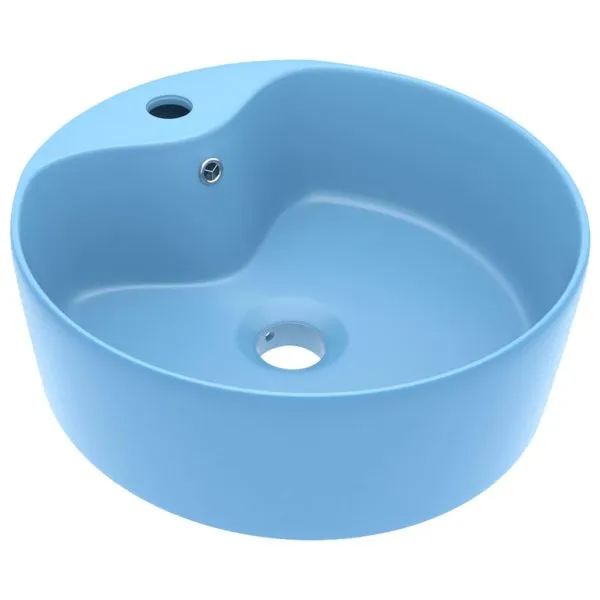 Chiuvetă de lux cu preaplin, bleu mat, 36×13 cm, ceramică