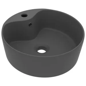 Chiuvetă de lux cu preaplin, gri închis mat, 36×13 cm, ceramică
