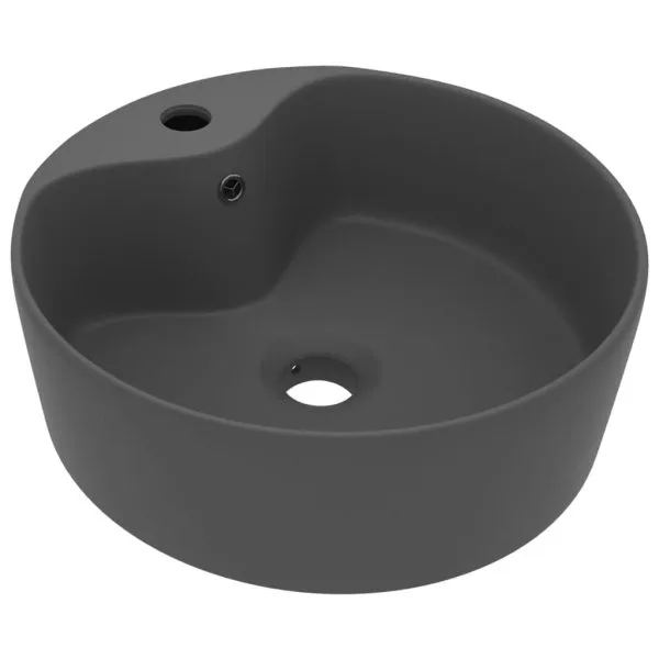 Chiuvetă de lux cu preaplin, gri închis mat, 36×13 cm, ceramică
